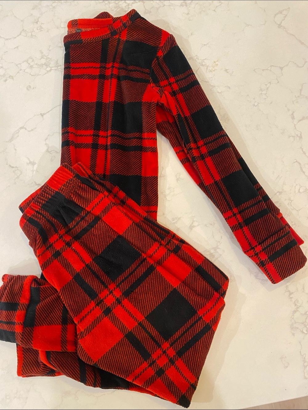 Kids Red and Black Plaid Fleece Pajama Bottoms